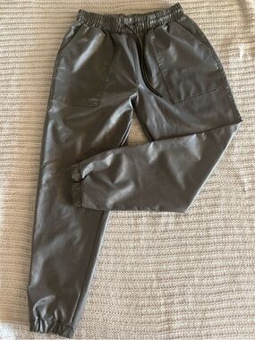 Faux Leather Jogger Pants in Olive Green